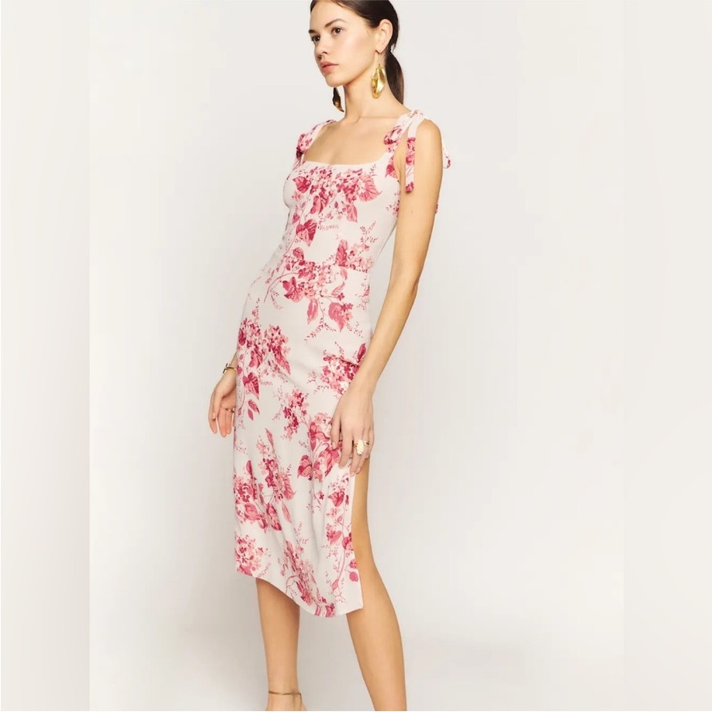 Reformation Cream & Red Floral Besse Paris Dress. Size 0